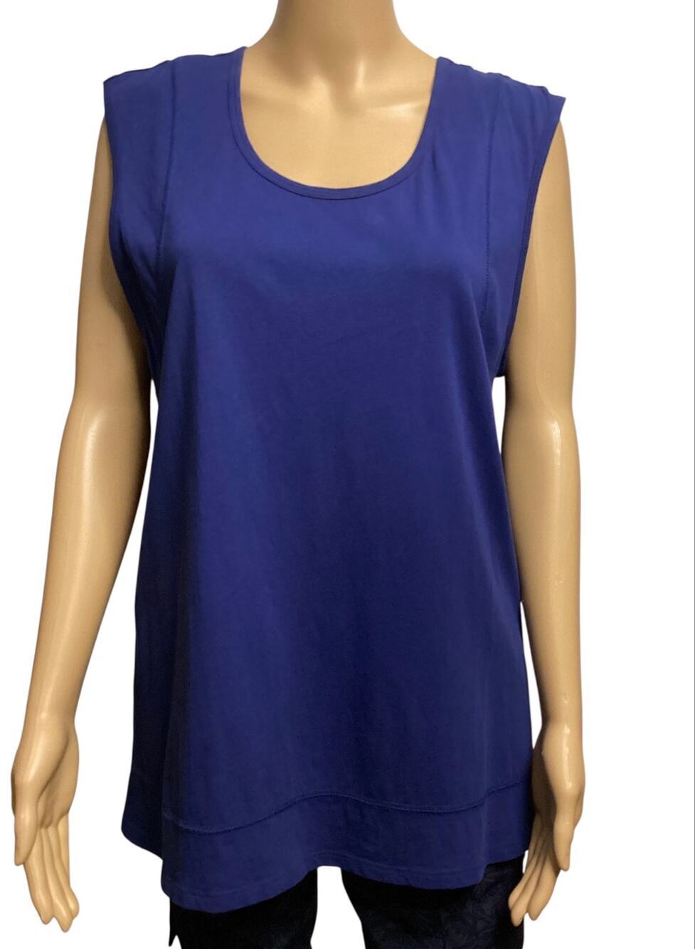 Nomadic Traders Pima Cotton Tunic Tank Top Blue Scoop Neck Lagenlook size L